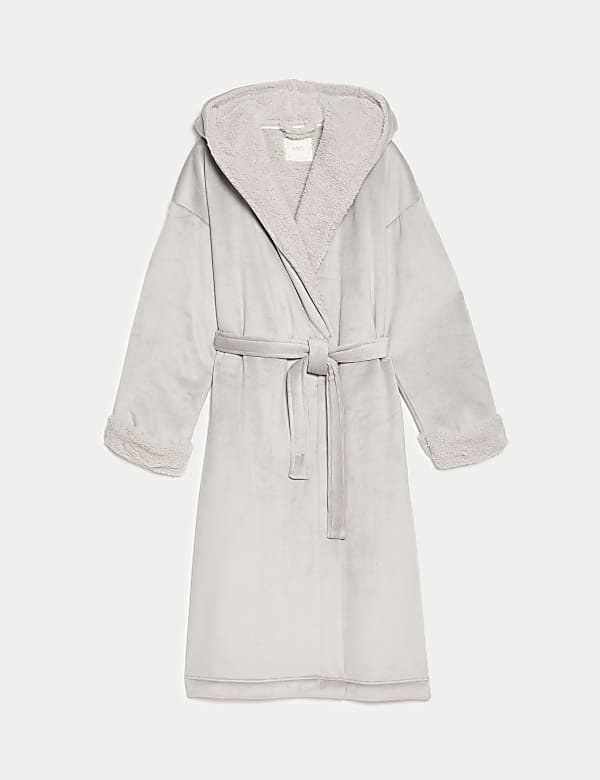 Fleece Borg Lined Hooded Dressing Gown - DE