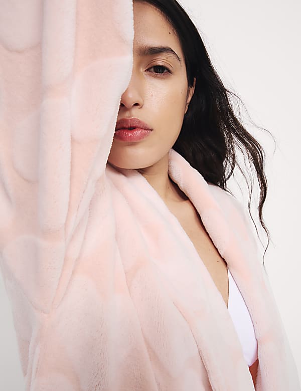 Fleece Heart Print Dressing Gown - ES