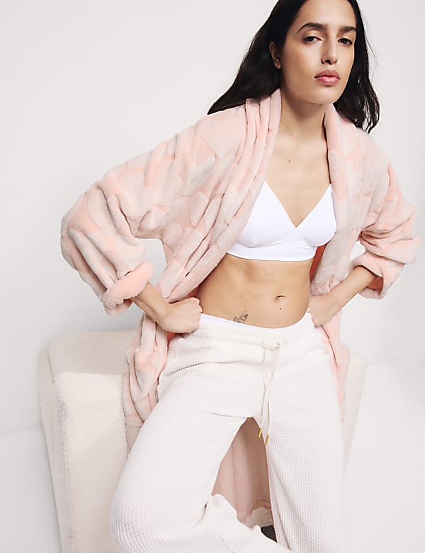 Fleece Heart Print Dressing Gown - ES