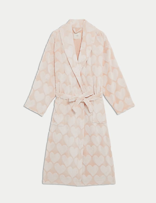 Fleece Heart Print Dressing Gown - ES