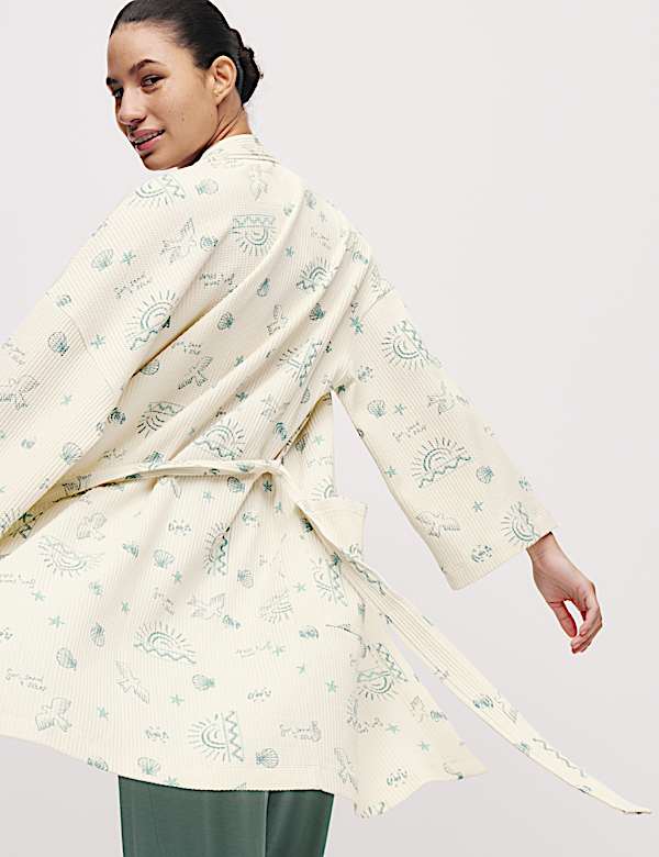 Morgenmantel mit hohem Baumwollanteil mit Waffelstruktur - AT