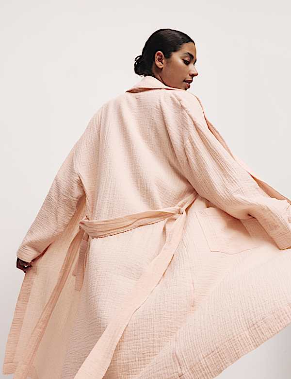 Pure Cotton Muslin Dobby Dressing Gown - GR