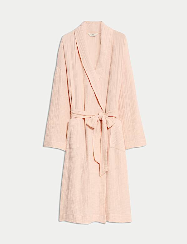 Pure Cotton Muslin Dobby Dressing Gown - GR