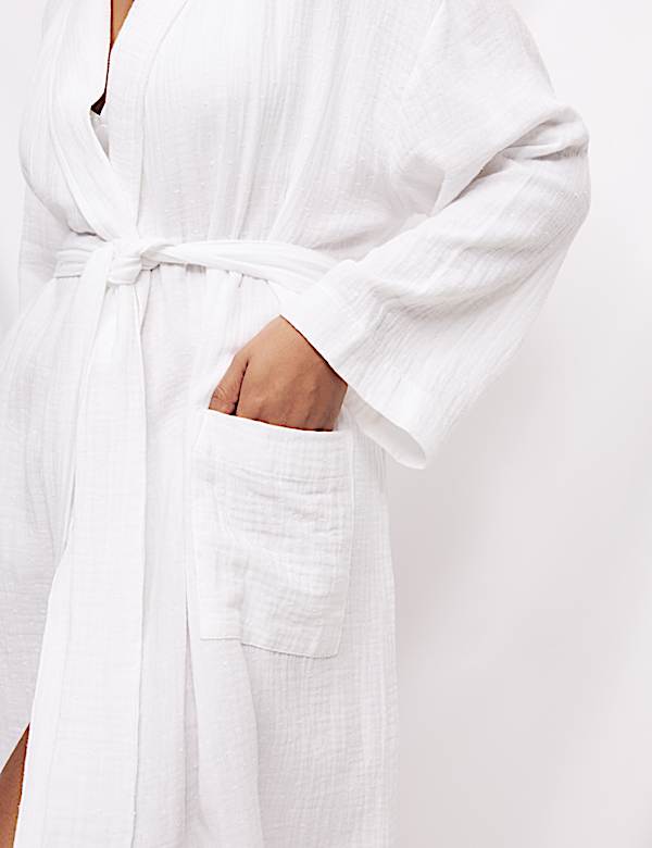 Pure Cotton Muslin Dobby Dressing Gown - VN