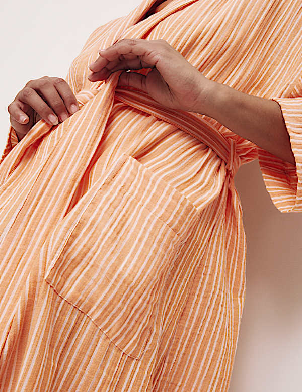 Pure Cotton Muslin Striped Dressing Gown - RS