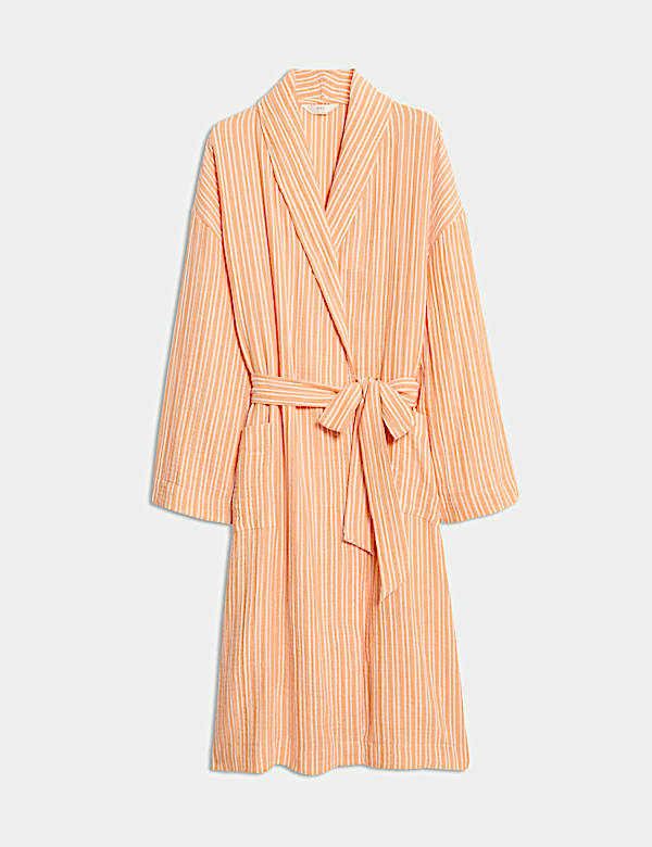 Pure Cotton Muslin Striped Dressing Gown - RS