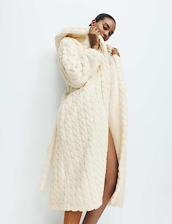 Jacquard Long Hooded Dressing Gown - DE