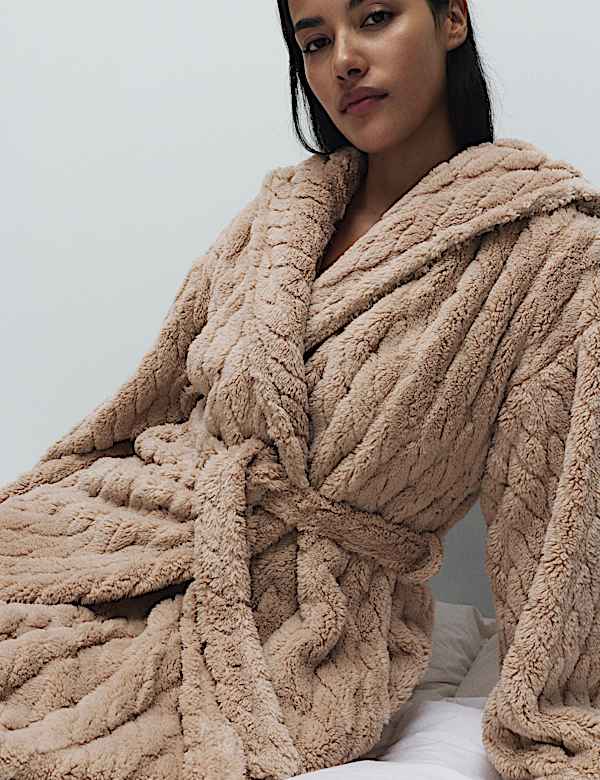 Jacquard Long Hooded Dressing Gown - GR