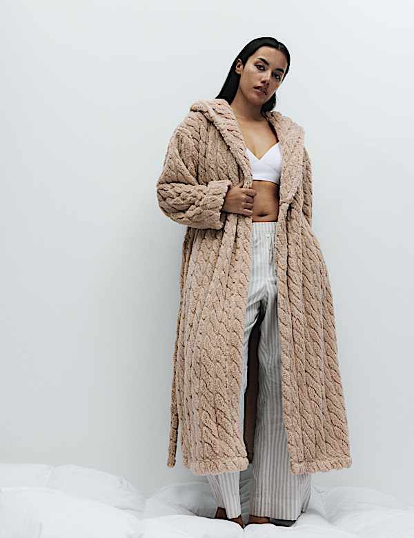 Jacquard Long Hooded Dressing Gown - HU