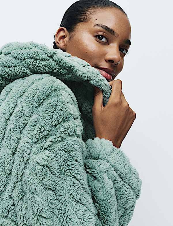 חלוק בית ארוך עם קפוצ'ון מבד ג'קארד - IL