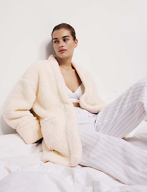 Casual teddy vest in wikkelstijl van borgstof - BE