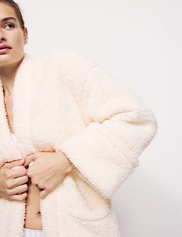 Casual teddy vest in wikkelstijl van borgstof - BE