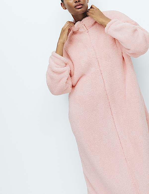 Long Pile Fleece Zipped Dressing Gown - US