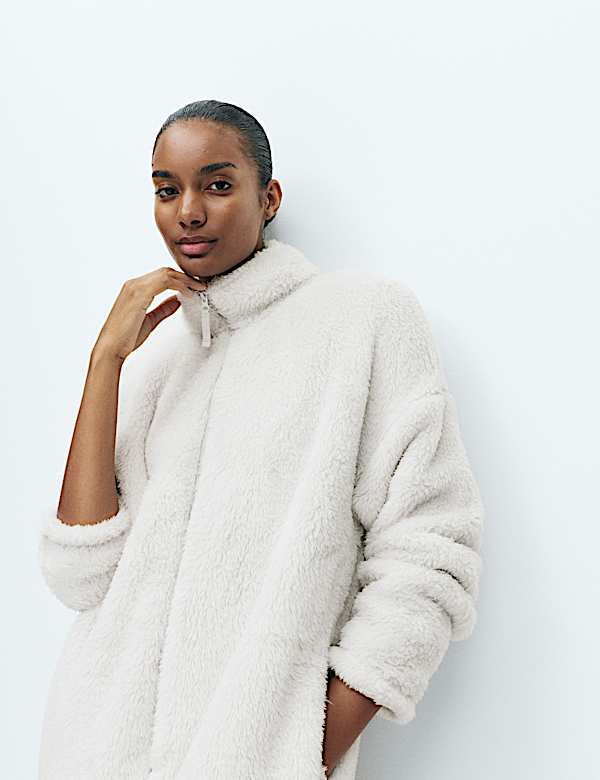 Long Pile Fleece Zipped Dressing Gown - CA