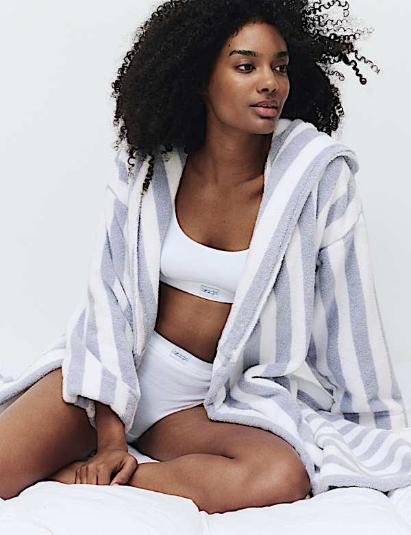 Pure Cotton Towelling Striped Dressing Gown - RS