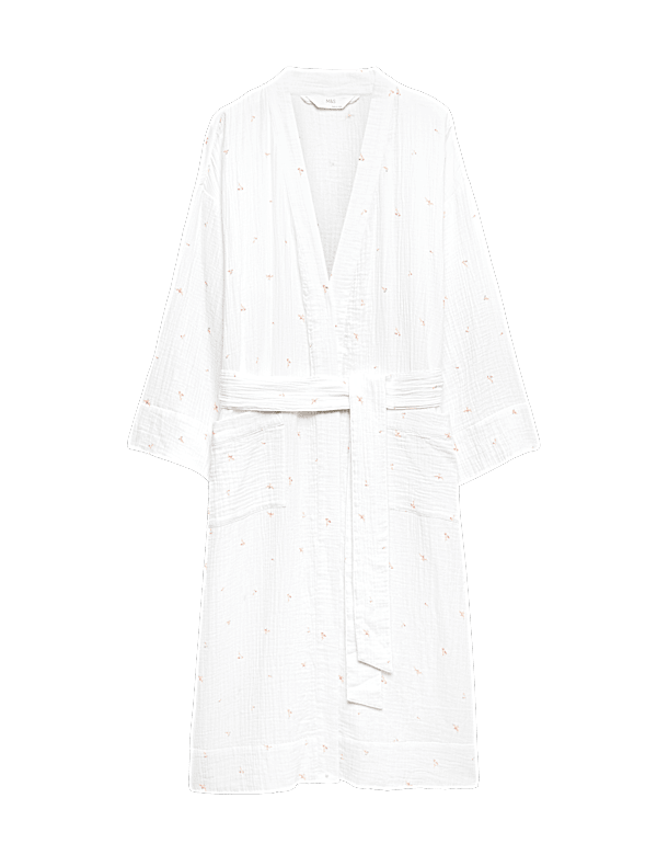 Pure Cotton Muslin Floral Dressing Gown
