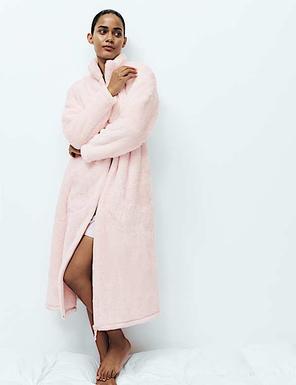 Long Pile Fleece Zip Through Dressing Gown
