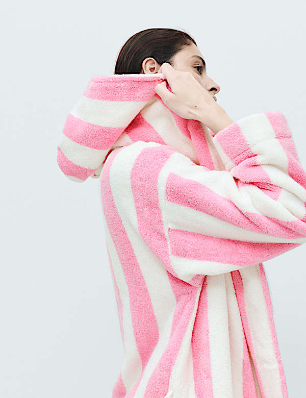 Pure Cotton Towelling Striped Dressing Gown - IL