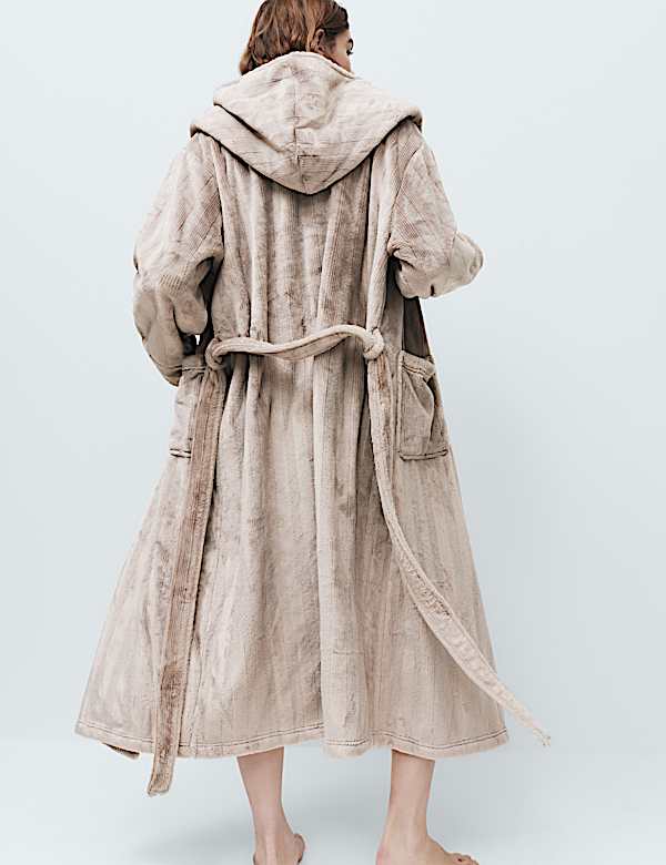 Textured Striped Hooded Dressing Gown - US