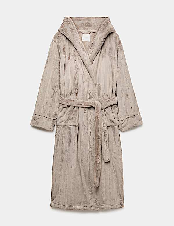 Textured Striped Hooded Dressing Gown - US