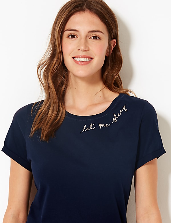 Pure Cotton Let Me Sleep Slogan Pyjama Top