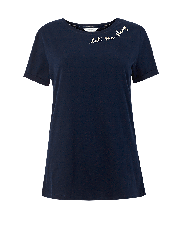 Pure Cotton Let Me Sleep Slogan Pyjama Top