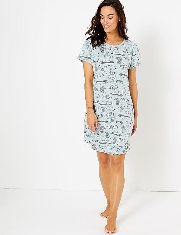 Short Nightdress with Cat Print