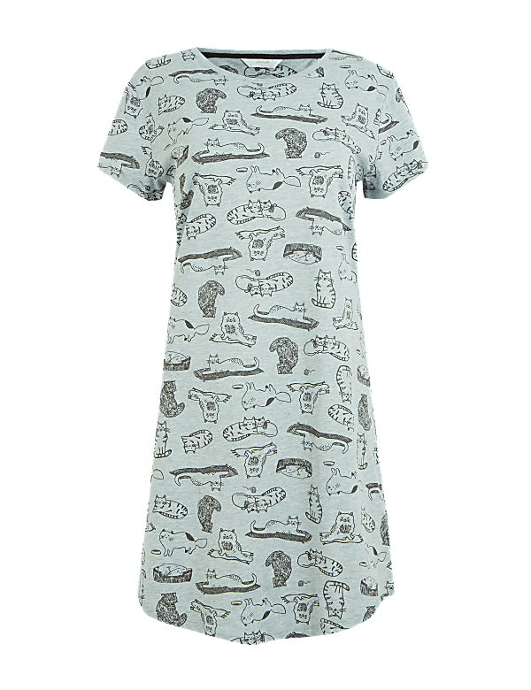 Short Nightdress with Cat Print