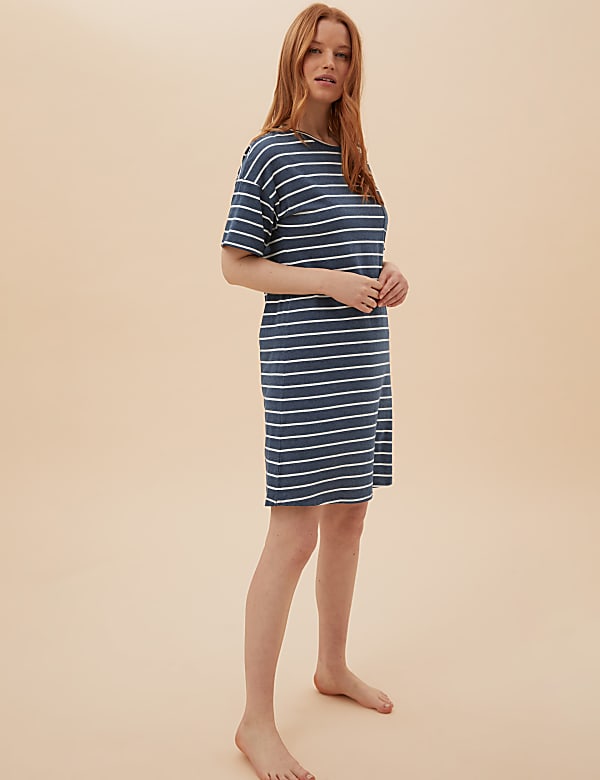 Cotton Striped Short Nightdress