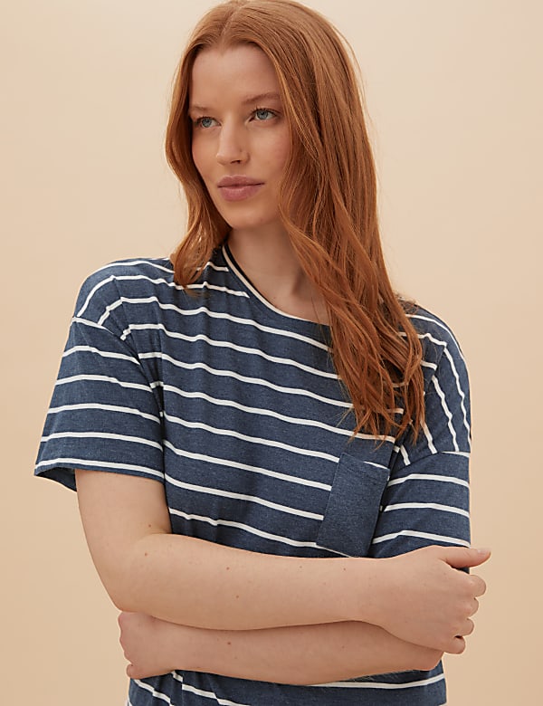Cotton Striped Short Nightdress