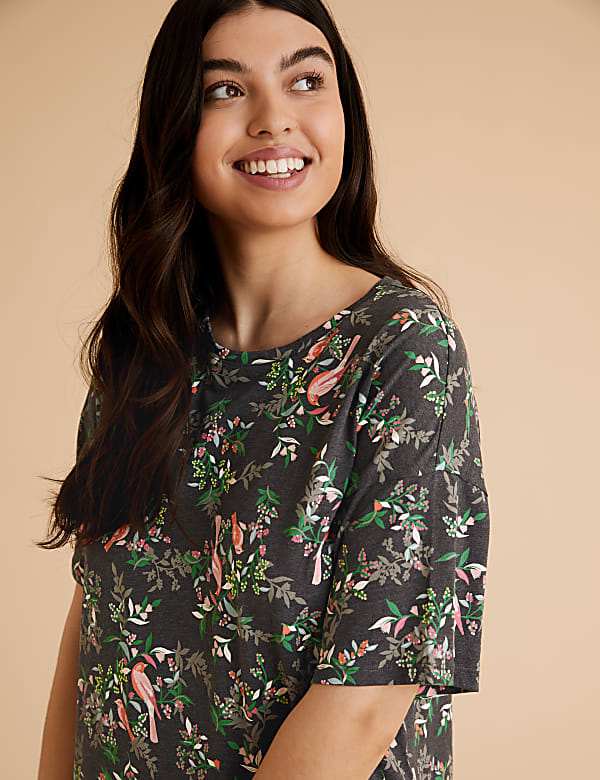 Cotton Floral Print Short Nightdress