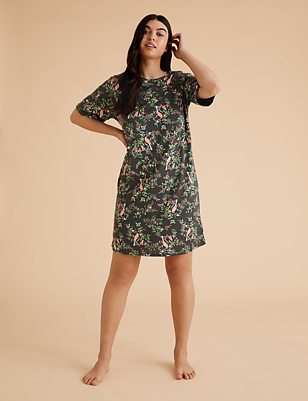 Cotton Floral Print Short Nightdress