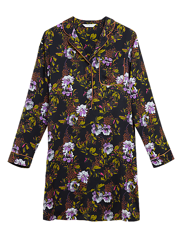 Satin Floral Short Nightshirt