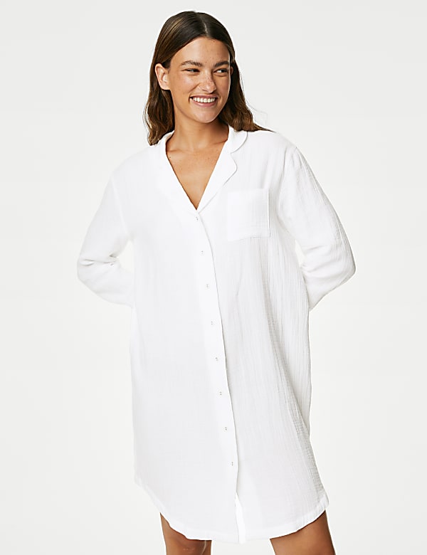 Pure Cotton Muslin Revere Nightshirt
