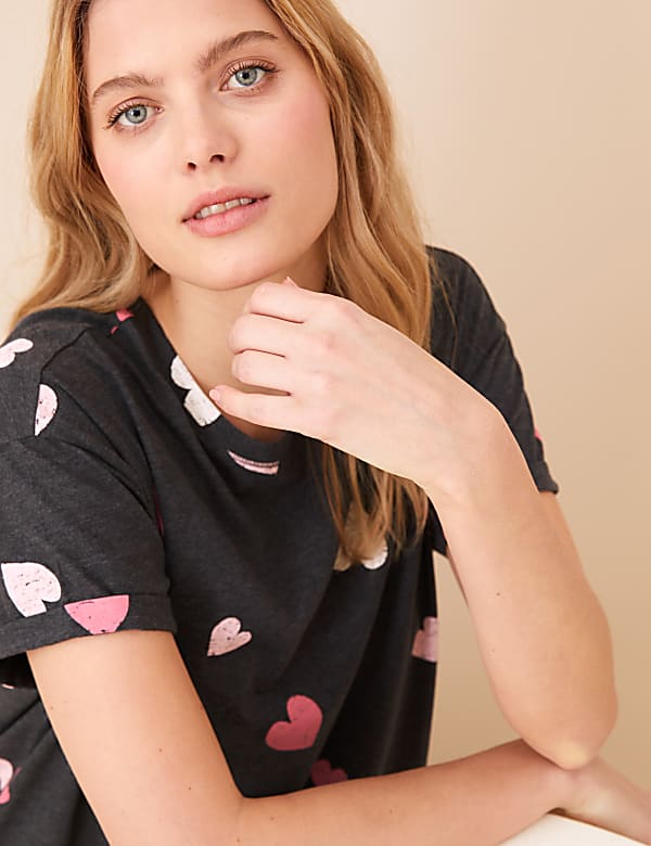 Cotton Rich Heart Short Nightdress