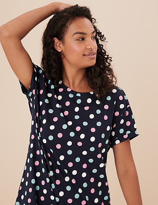 Pure Cotton Spot Print Short Nightdress
