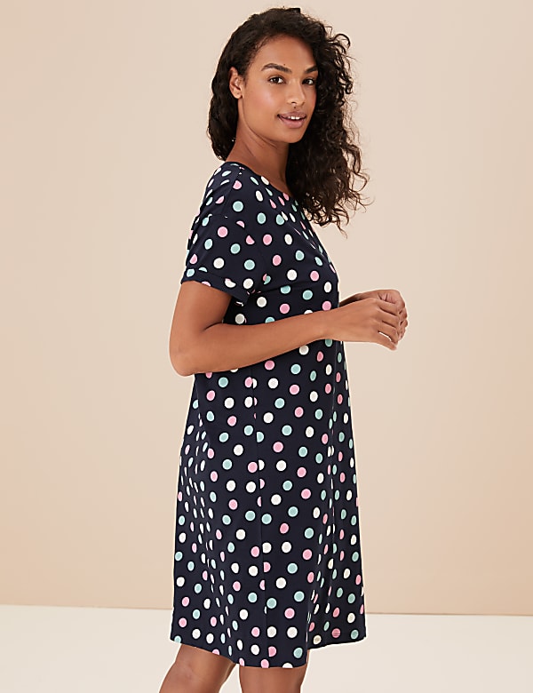 Pure Cotton Spot Print Short Nightdress