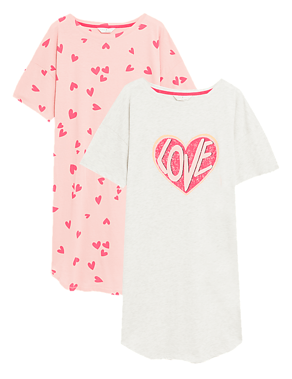 2pk Cotton Rich Heart Short Nightdresses