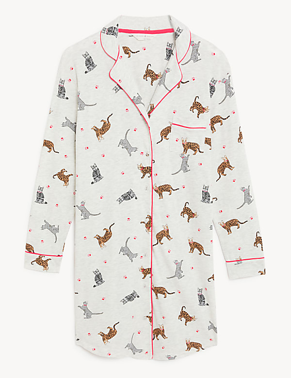 Cotton Rich Cat Print Short Nightshirt