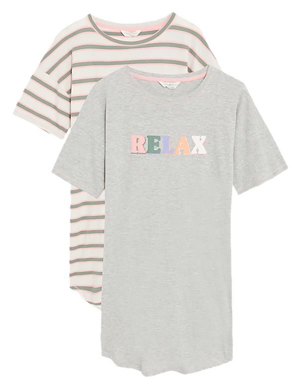 2pk Cotton Rich Printed Short Nightdresses