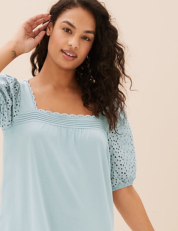 Pure Cotton Broderie Trim Short Nightdress