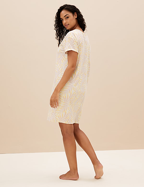 Pure Cotton Leaf Print Short Nightdress