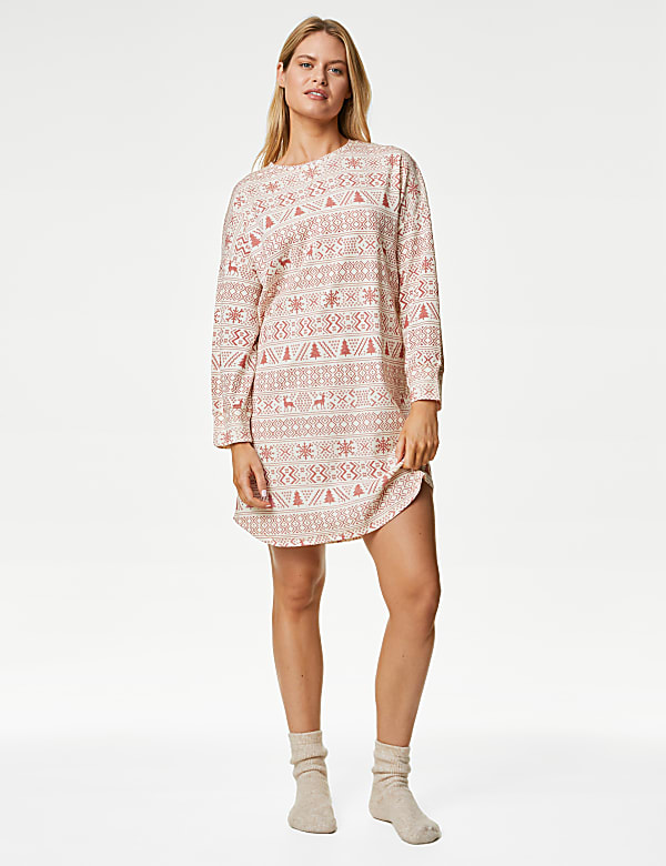 Women s Fairisle Waffle Family Christmas Nightdress RED MIX Nightdresses M S CA