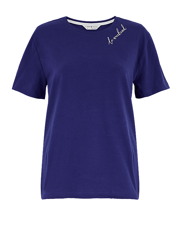 Cotton Le Weekend Slogan Pyjama Top