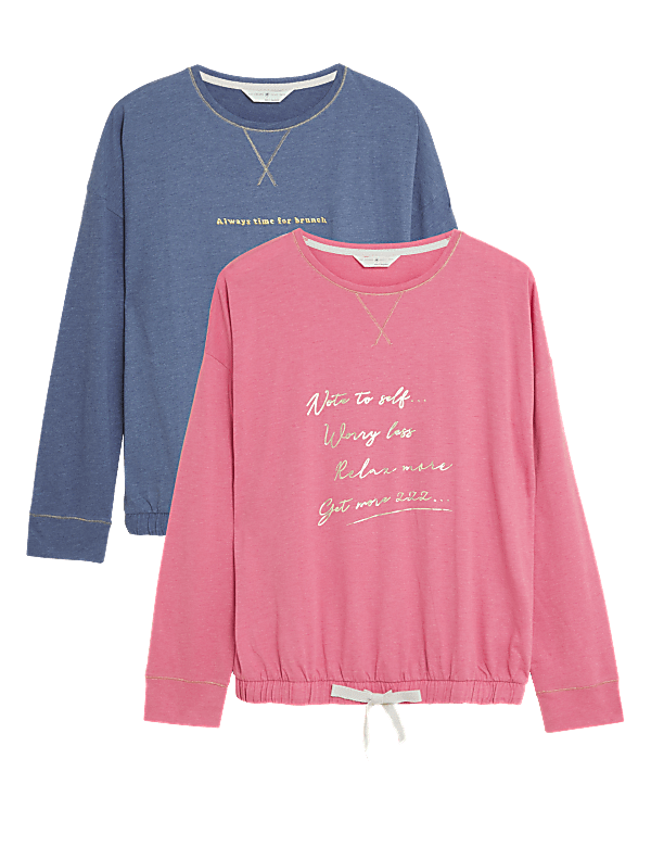 2pk Cotton Rich Worry Less and Brunch Tops