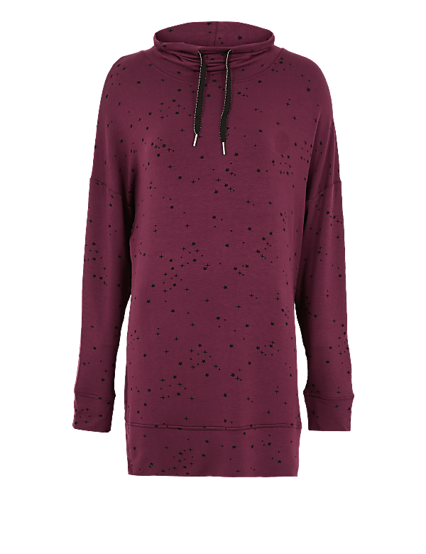 Flexifit™ Lounge Star Print Funnel Neck Top
