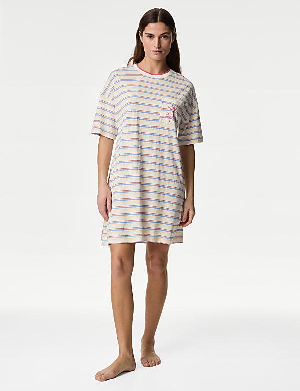 Cotton Modal Slogan Striped Nightdress