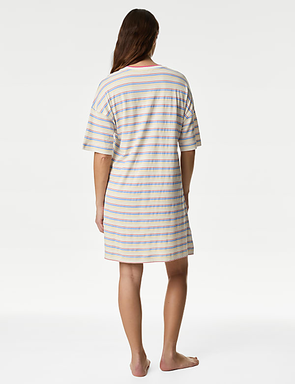 Cotton Modal Slogan Striped Nightdress