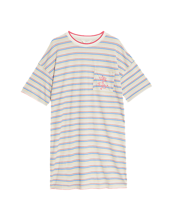 Cotton Modal Slogan Striped Nightdress