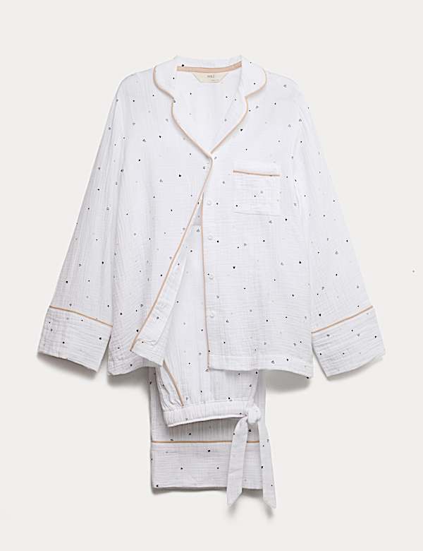 סט פיג'מה Cool Comfort™‎ מבד מוסלין עם הדפס לבבות - IL